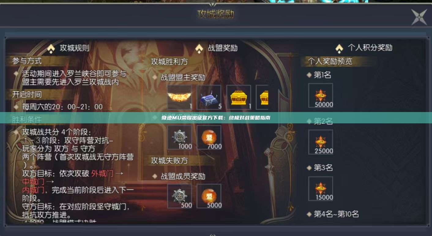 奇迹MU荣耀出征官方下载：终极对战策略指南